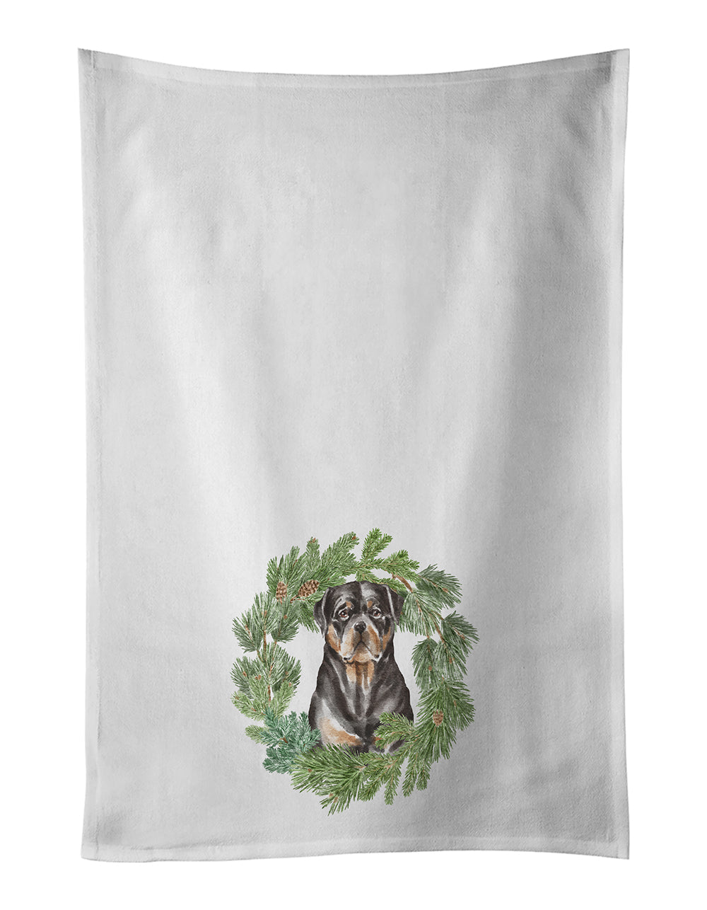Rottweiler Sitting Tall Christmas Wreath Kitchen Towel Set of 2