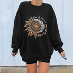 Chrysanthemum Print Round Neck Long Sleeve Sweater