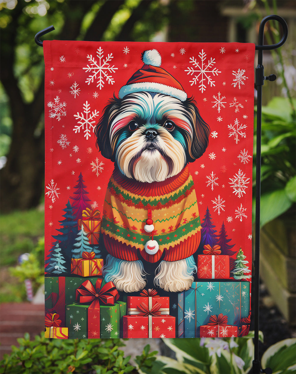 Shih Tzu Holiday Christmas Garden Flag