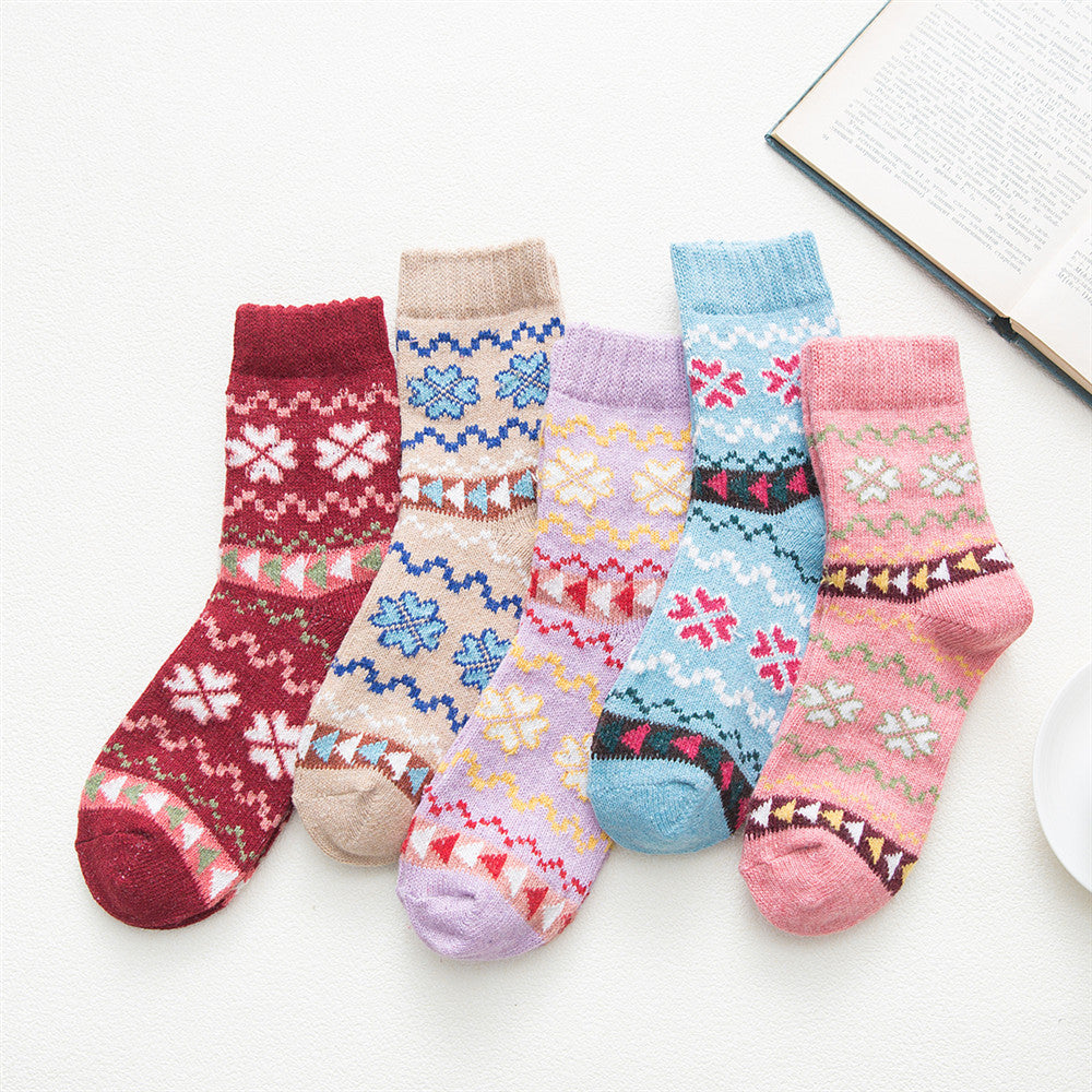 Ethnic Thick Warm Rabbit Wool Socks with Heart Design