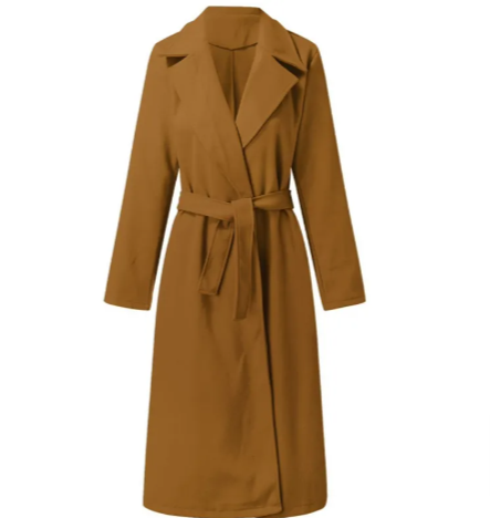 Women's Long Woolen V-Neck Tie-Up Coat