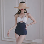Color Block Halter Cutout One-Piece Swimsuit