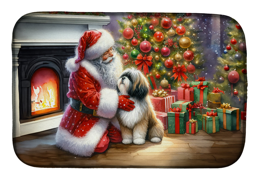 Lhasa Apso and Santa Claus Dish Drying Mat