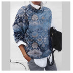 Ladies' Geometric Print Loose Long Sleeve Hoodie | Streetwear