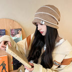Water Ripple Knitted Wool Yarn Bag Cap | Embroidered Cap