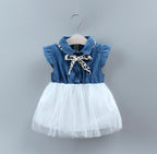 Korean Style Children's Denim Mesh Princess Dress