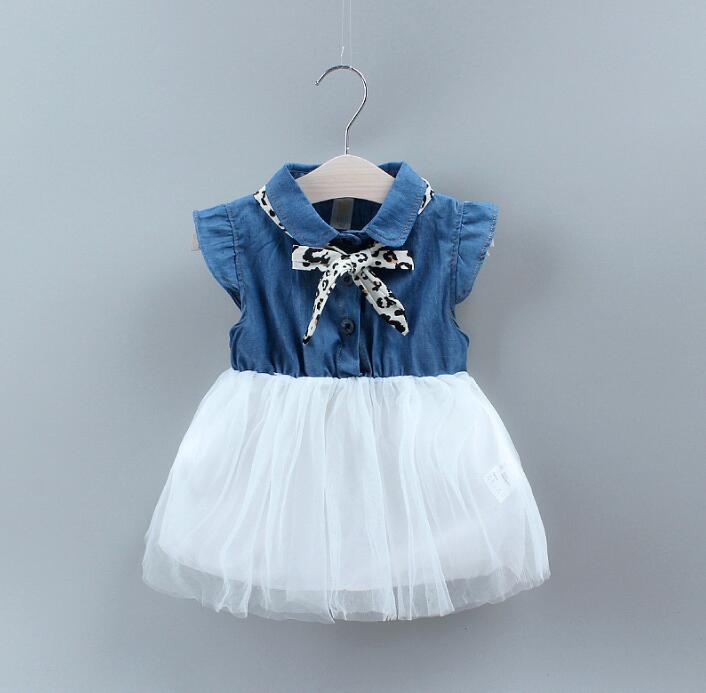 Korean Style Children's Denim Mesh Princess Dress
