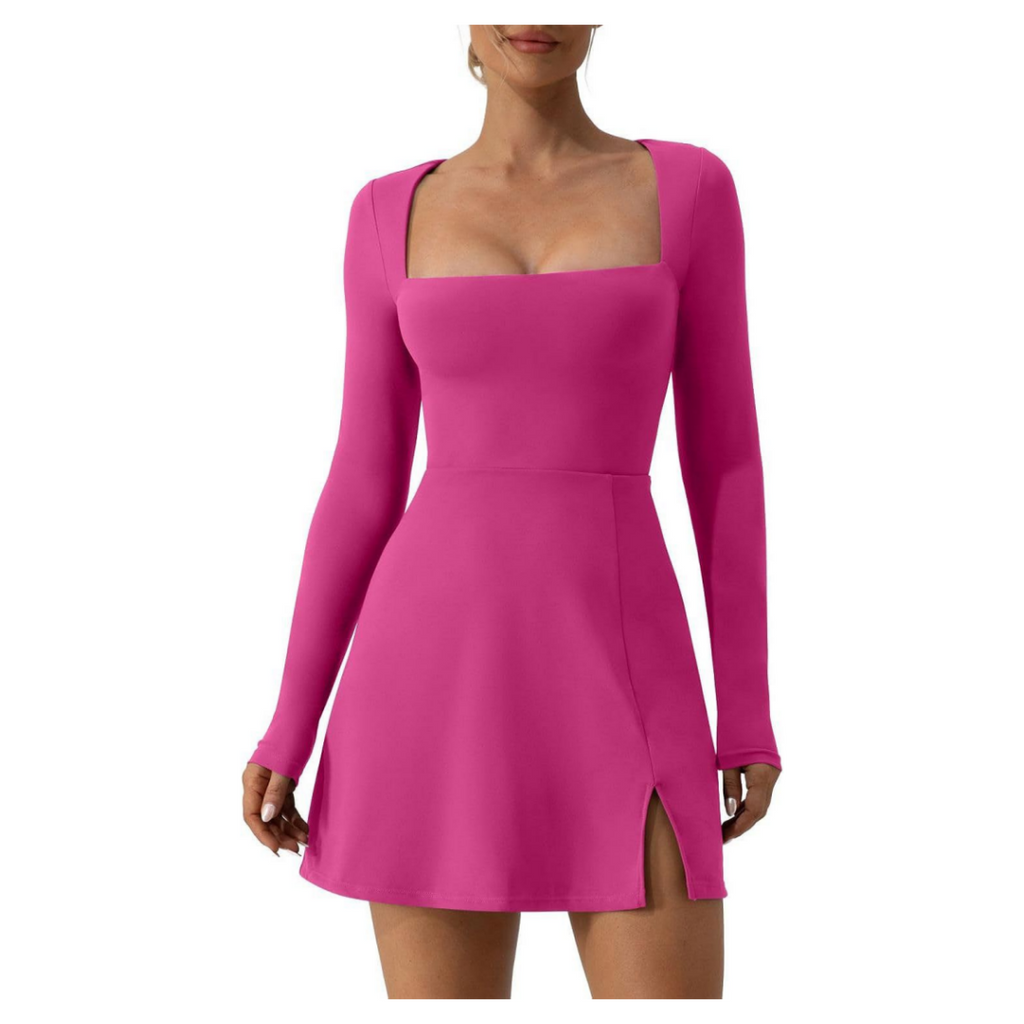 Women's Square Collar Long Sleeve Corset Dress