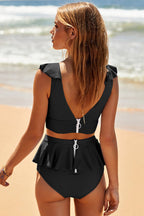 Women's V-Neck Ruffled Two-Piece Swimsuit