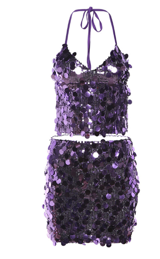 Sparkling Sequin Mini Skirt and Backless Crop Top Set