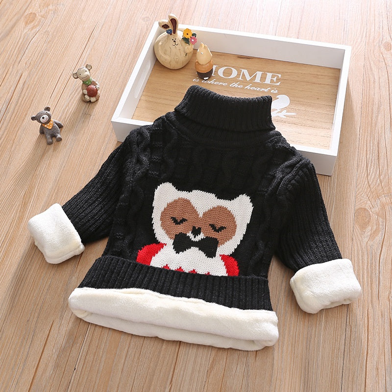 Korean Cartoon Owl Sweater with High Neck and Long Sleeves