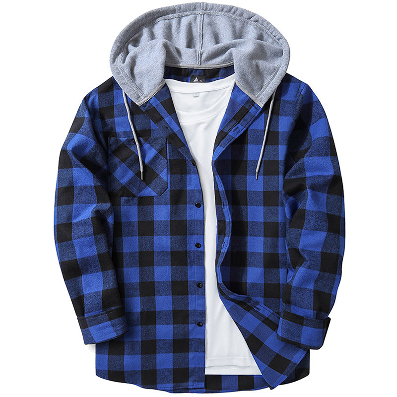 Men's Hooded Checkered Flannel Shirt - Elegant Fashion