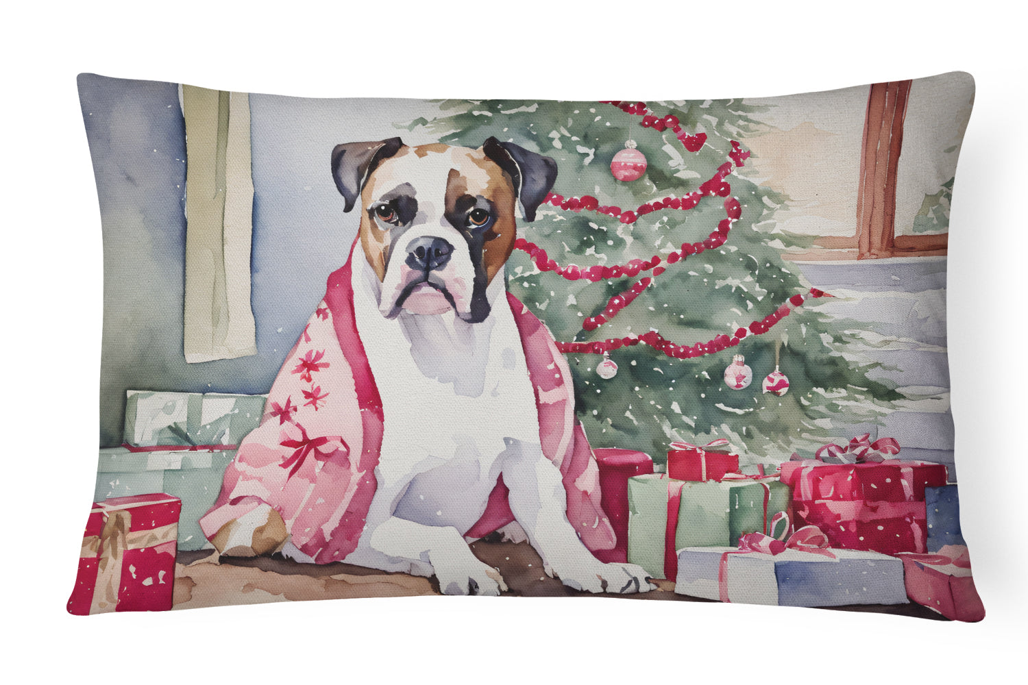 White Boxer Christmas Throw Pillow