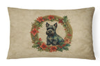 Scottish Terrier Christmas Flowers Throw Pillow
