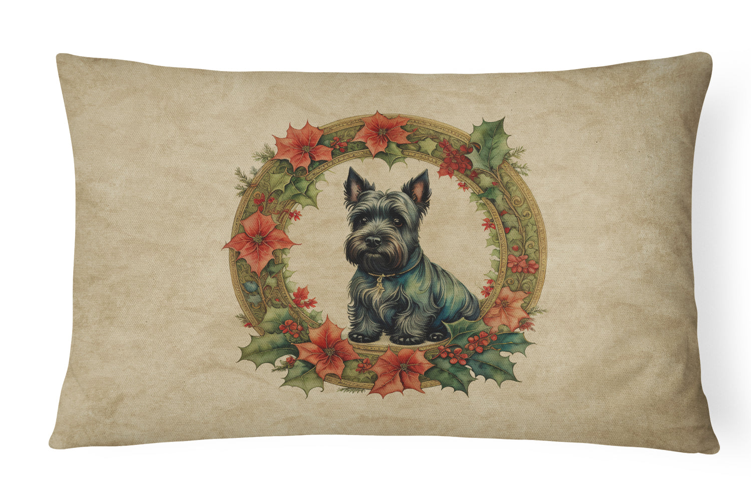 Scottish Terrier Christmas Flowers Throw Pillow