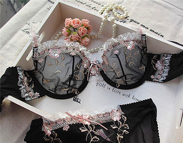 Ultra-Thin Cup Embroidered Bra Set