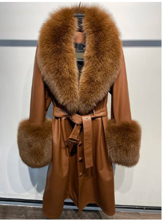 Leather Coat with Fox Fur