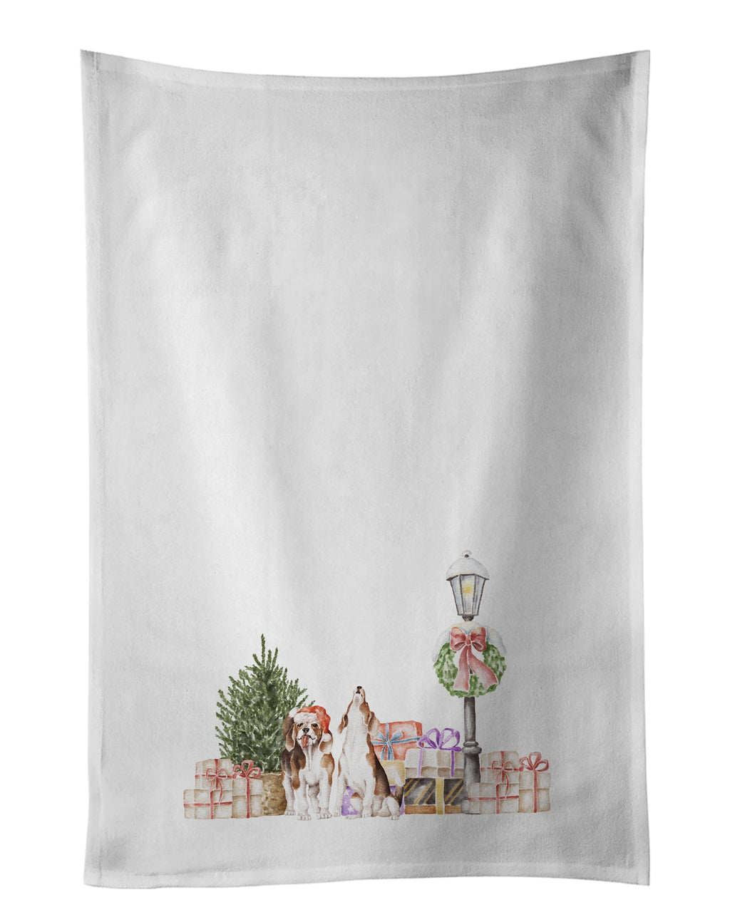 Beagle Tricolor Excited Pair with Christmas Wonderland Kitchen Towel Set of 2