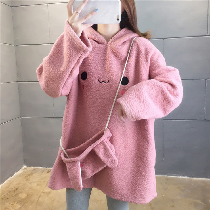 Cute Long Rabbit Ears Lamb Wool Hooded Sweater