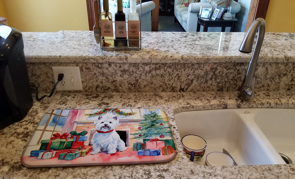 Westie Cozy Christmas Dish Drying Mat