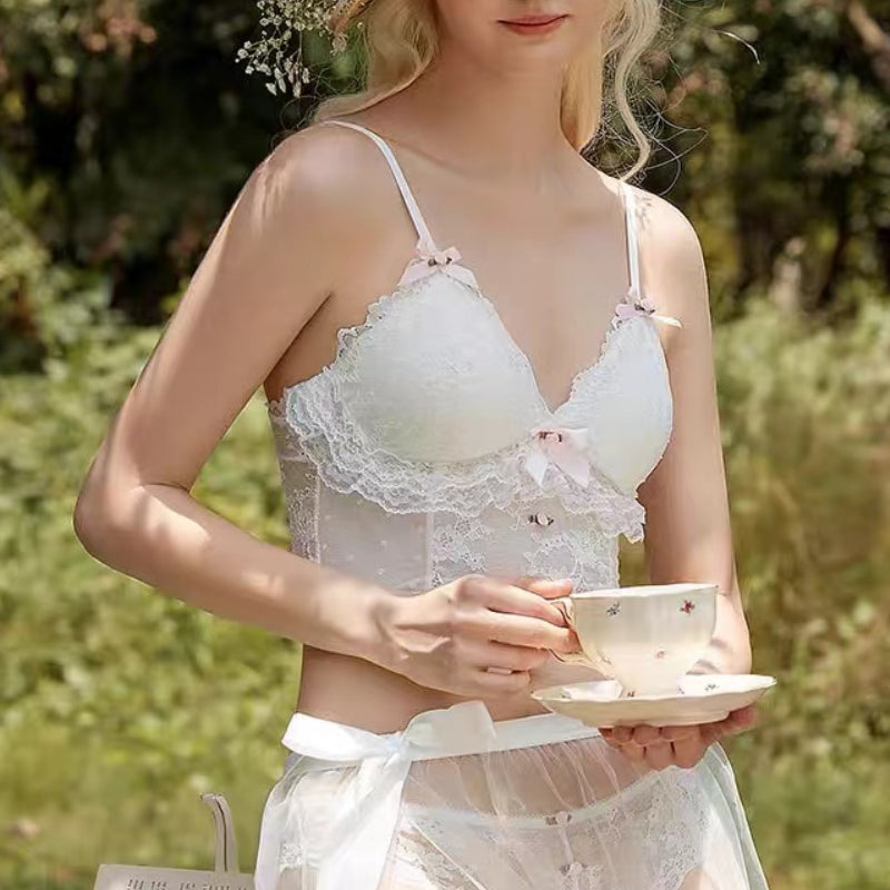 Gothic Lace Bowknot White Cropped Top for Women
