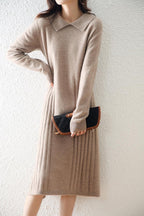 Solid Color Wool Knitted Dress with Peter Pan Collar