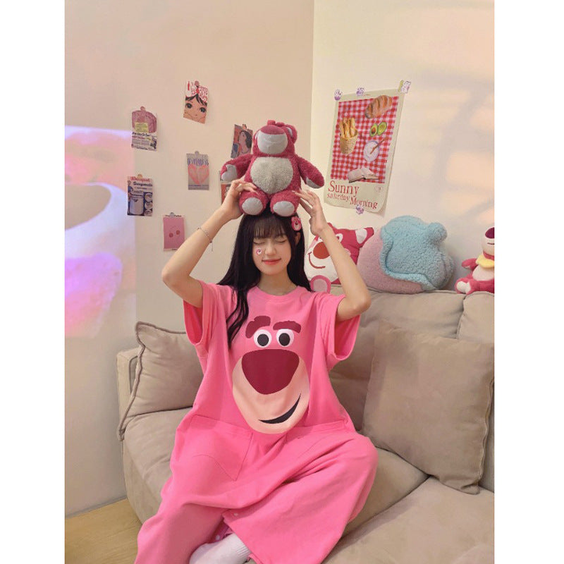 Plus Size Cartoon Cotton Short Sleeve Sleepwear Dress
