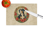 Entlebucher Mountain Dog Christmas Flowers Glass Cutting Board