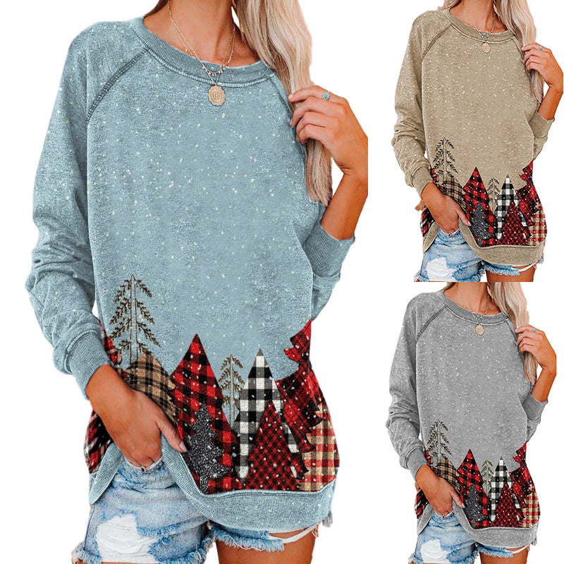 Christmas Snowflake Tree Print Long Sleeve Sweatshirt | Streetwear