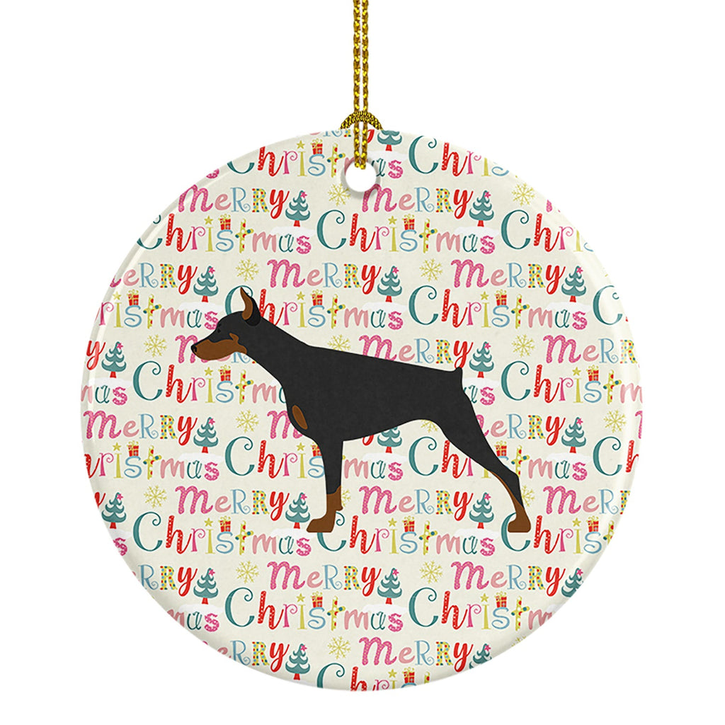 Doberman Pinscher Merry Christmas Ceramic Ornament
