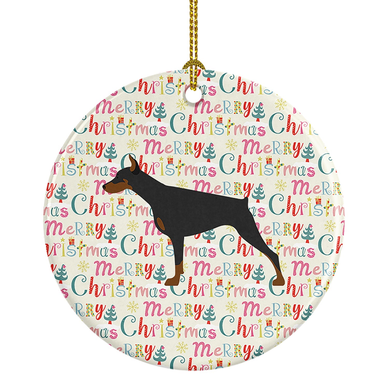 Doberman Pinscher Merry Christmas Ceramic Ornament