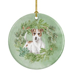 Jack Russell Terrier Chestnut and White Christmas Wreath Ceramic Ornament