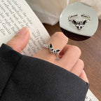 Vintage Silver Cat and Paw Adjustable Ring for Women