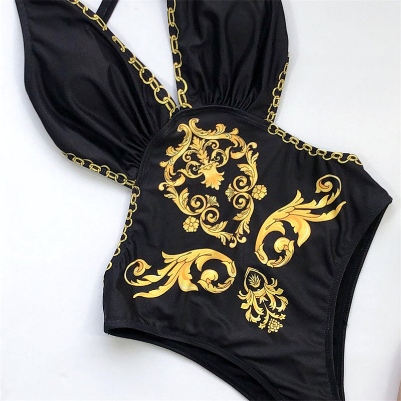 Trendy Women's One-Piece Swimsuit with Chain Print
