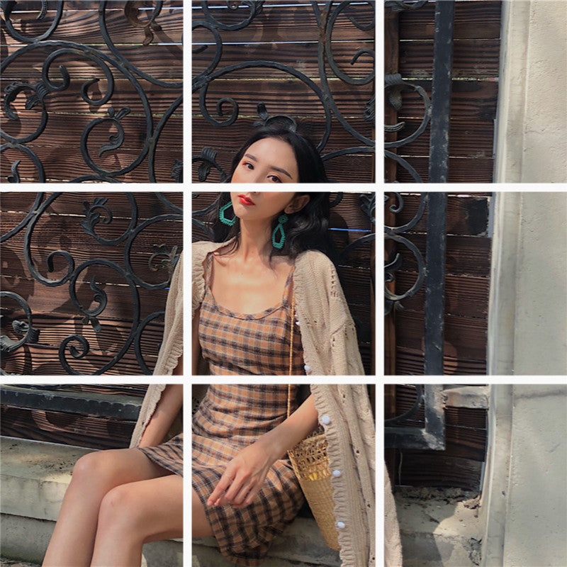 Wholesale French Style Vintage Plaid Dress for Summer