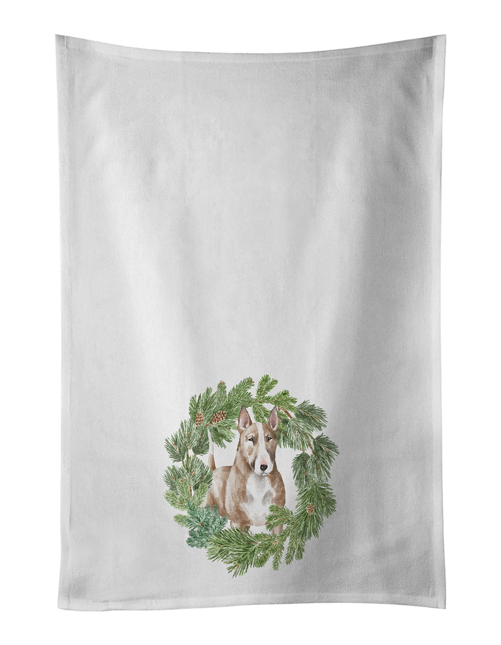 Bull Terrier Red and White Christmas Wreath Kitchen Towel Set of 2