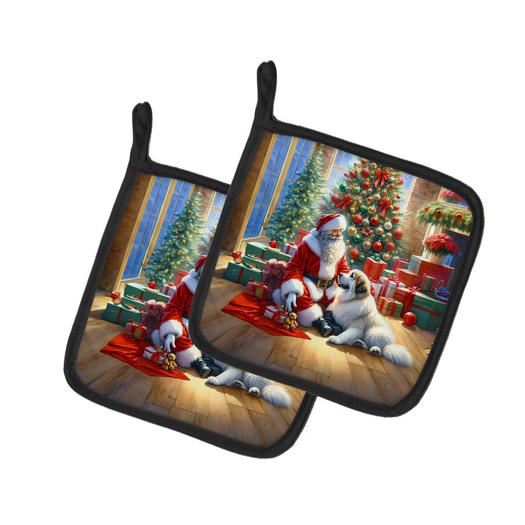 Great Pyrenees and Santa Claus Pair of Pot Holders