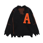 V Neck Embroidered Frayed Hem Sweater for All Seasons