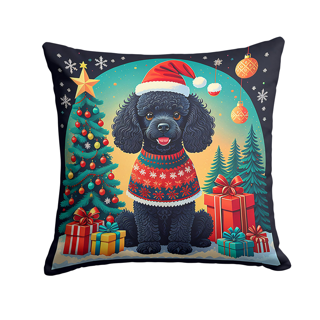 Black Toy Poodle Christmas Throw Pillow