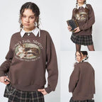 Casual Printed Long-Sleeved Crew Neck Sweater for Women