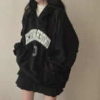 Thick Fleece-Lined Women's Letter Zipper Hoodie | Streetwear
