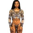Women's Long Sleeve Printed Bikini with Thong Bottom