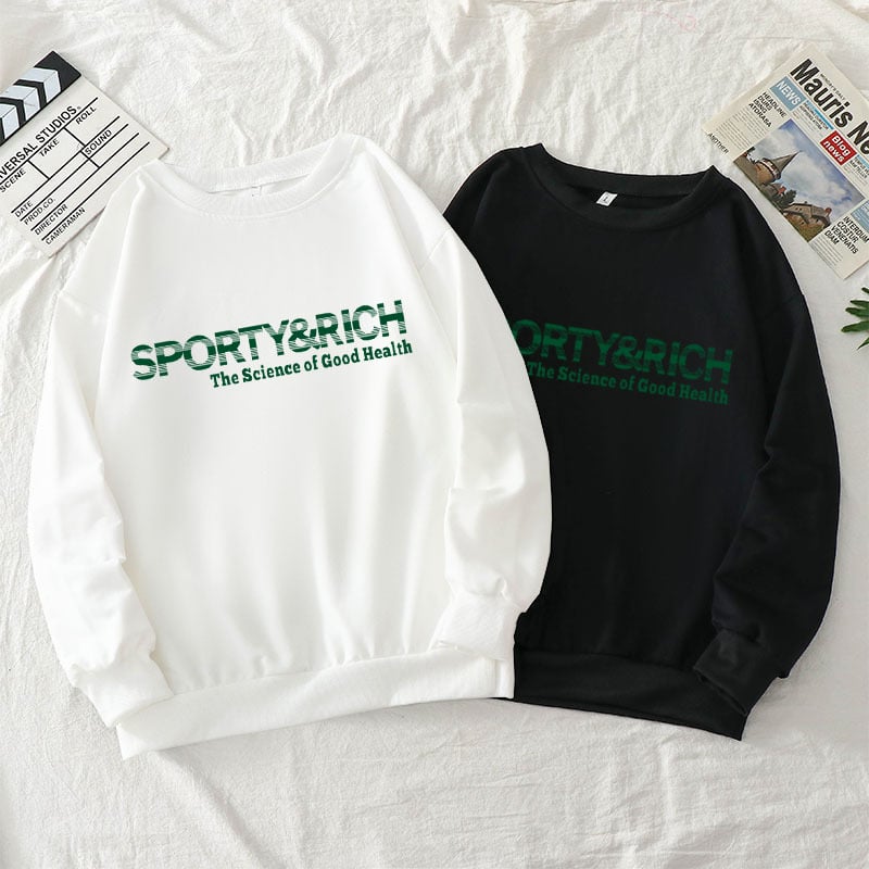 Sporty Rich Print Casual Cotton Round Neck Sweater