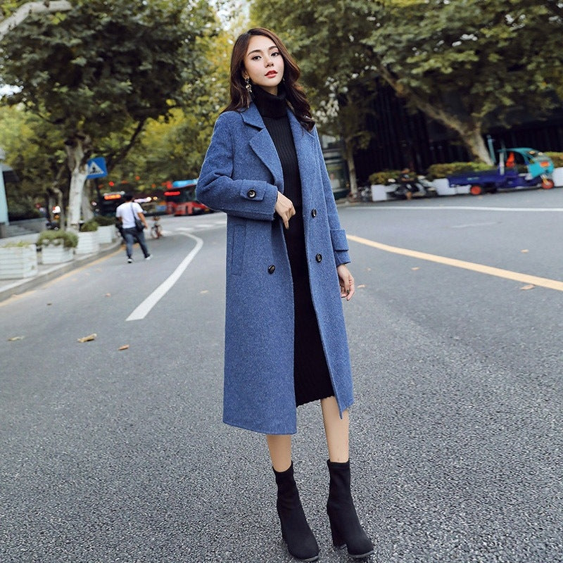 Trendy Smog Blue Women's Wool Coat
