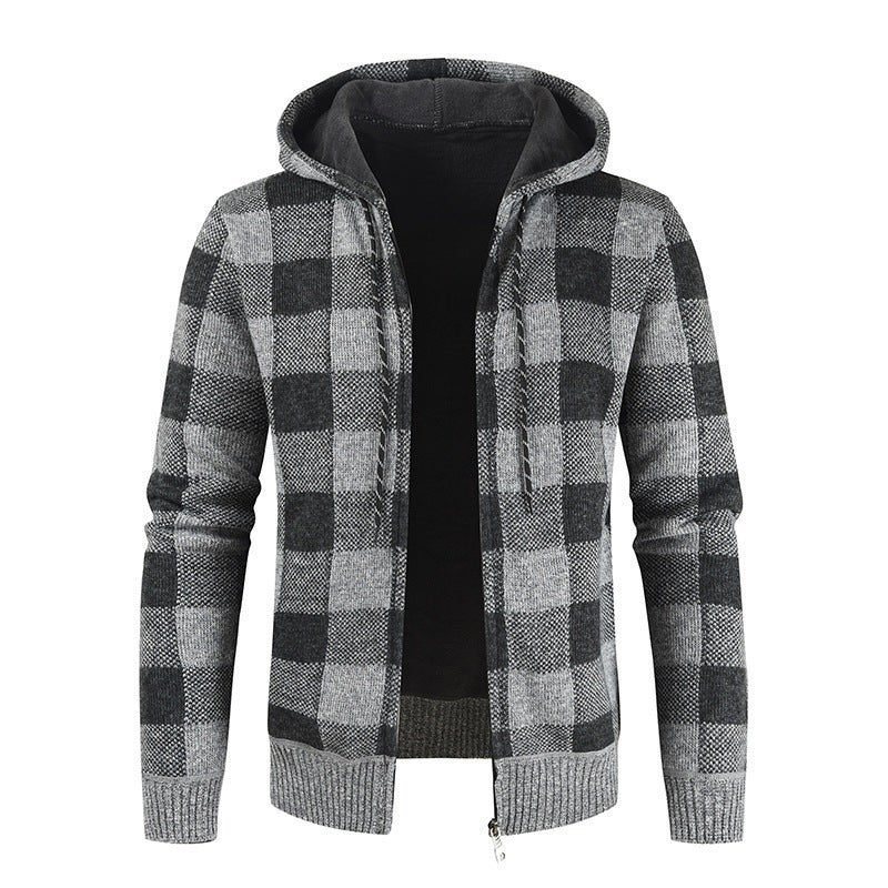 Hooded Velvet Padded Cardigan Sweater for Men