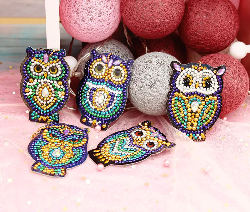 DIY Diamond Painting Owl Keychain with Metal Hook | Accessory