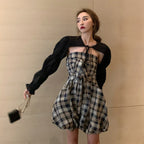 Summer Sexy Plaid Bodysuit with Long Sleeve Cover-Up