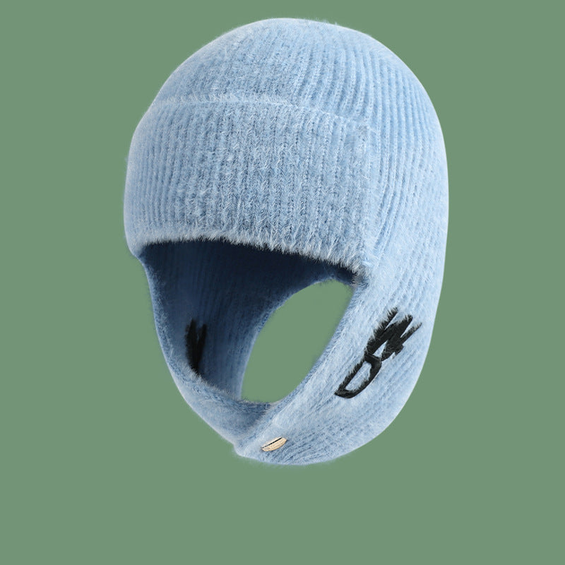 Thick Knitted Wool Ear Protection Hat for Cold Weather | Embroidered Cap