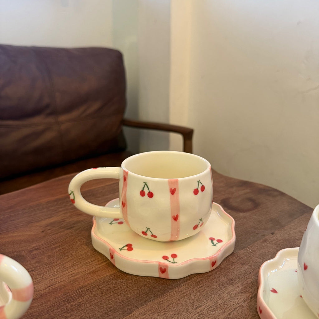 Hand-Painted Christmas Ceramic Coffee Cup & Saucer