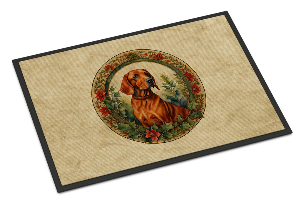 Red Redbone Coonhound Christmas Flowers Doormat